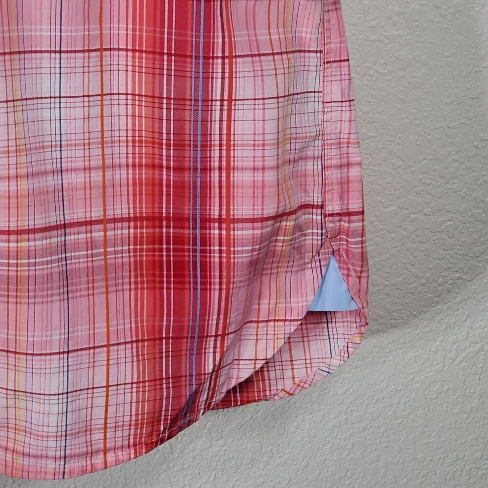 Tommy Hilfiger Mens Medium Red Plaid Button-Down Short Sleeve Shirt - Picture 9 of 12